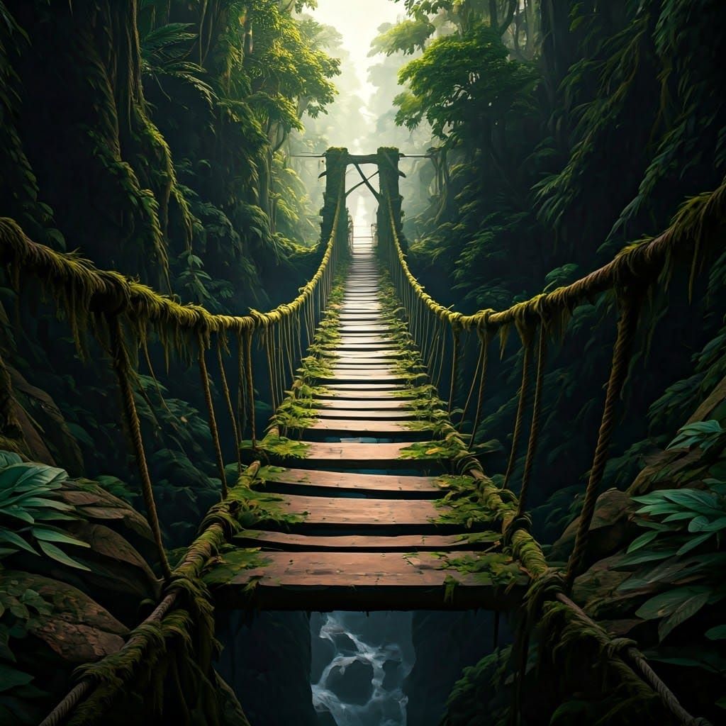 Wooden rope bridge  by @undefined