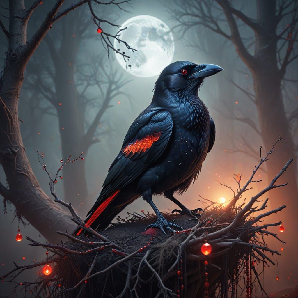 Mystical Crow in Dark Fantasy Illustration