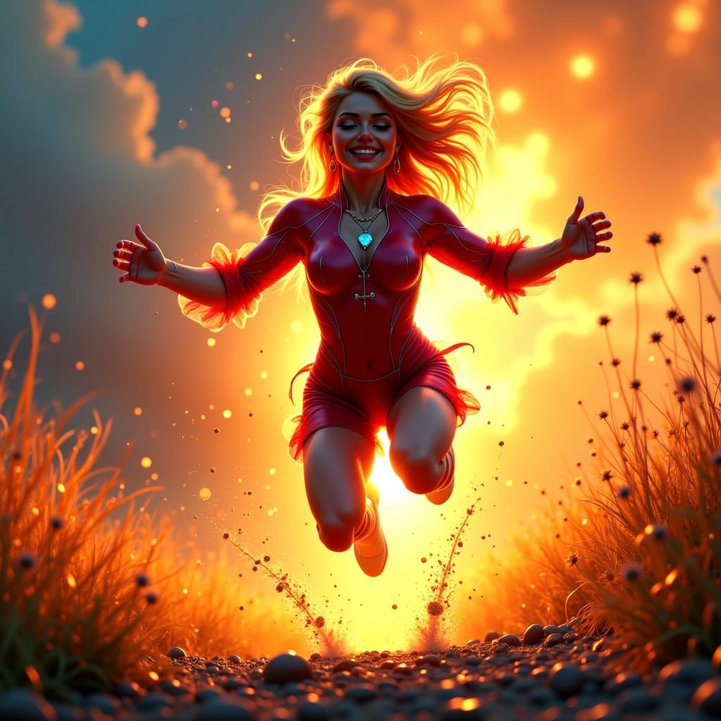 jumping <lora:Perfect blonde:1.0>