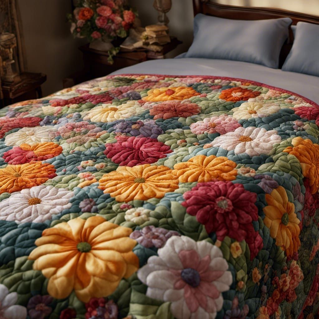 A hand made quilt inspired by flowers