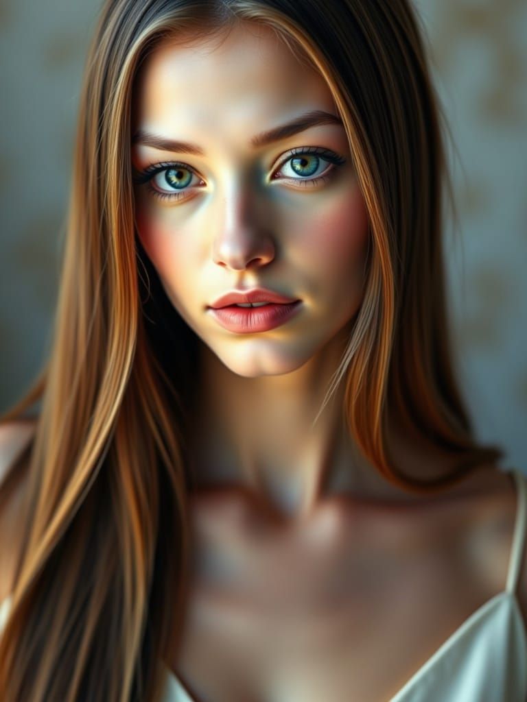 <lora:Boone:1.0> Hyper-realistic portrait of a young, elegant woman with fair skin. She has long, straight <all colored> hair, falling gentl...