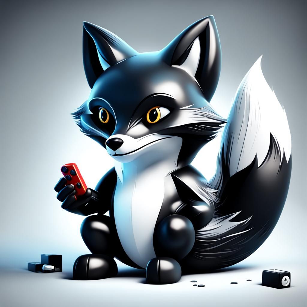Black artic Fox playing video games concept art digital art ...