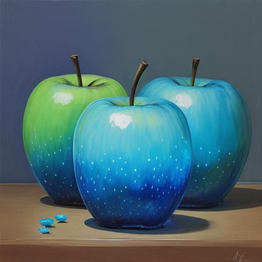 Blue apples that are lit up from inside.