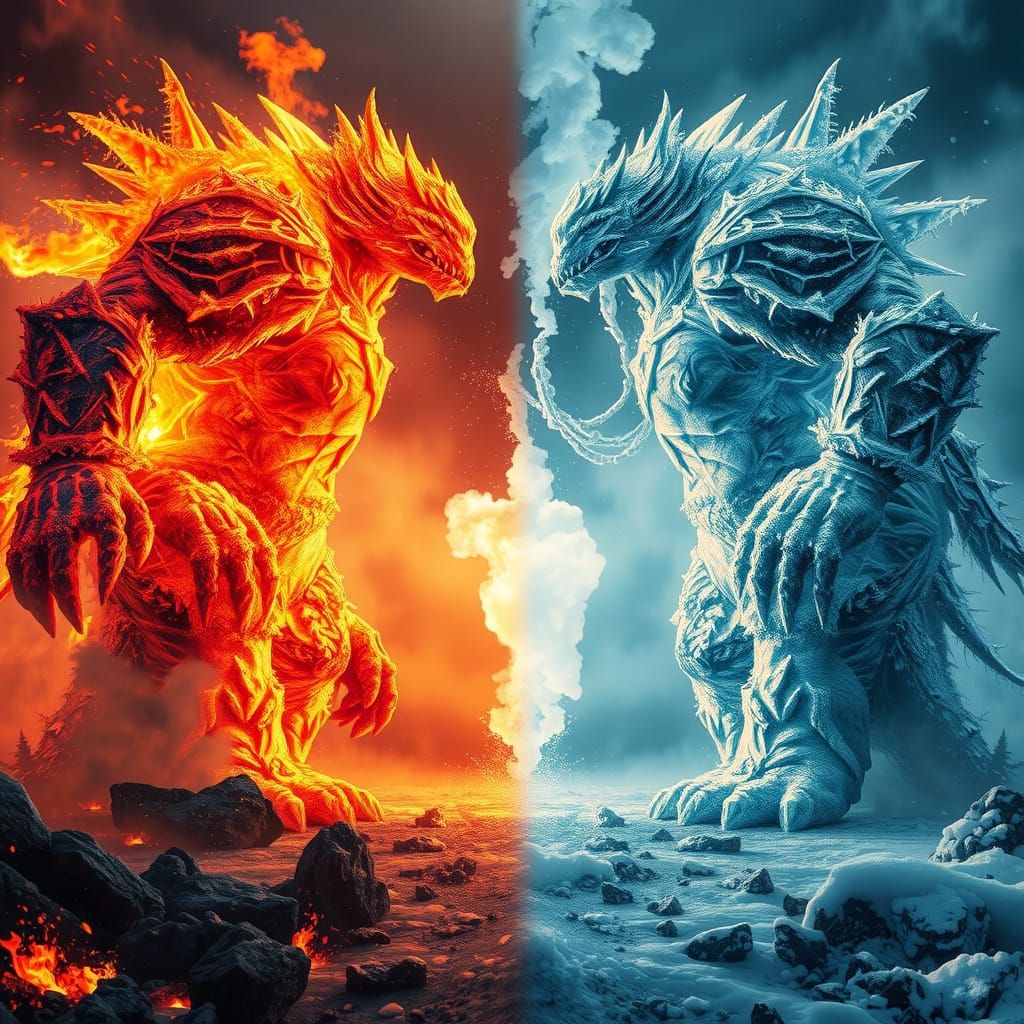 Fire and Ice Elemental Beings  by @Blue Nosed