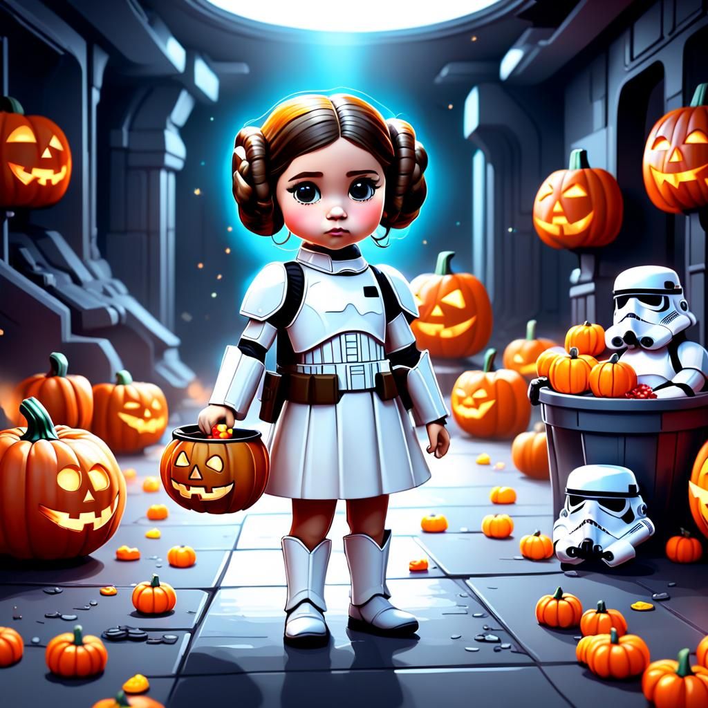Princess Leia dresses up as Stormtrooper for Halloween