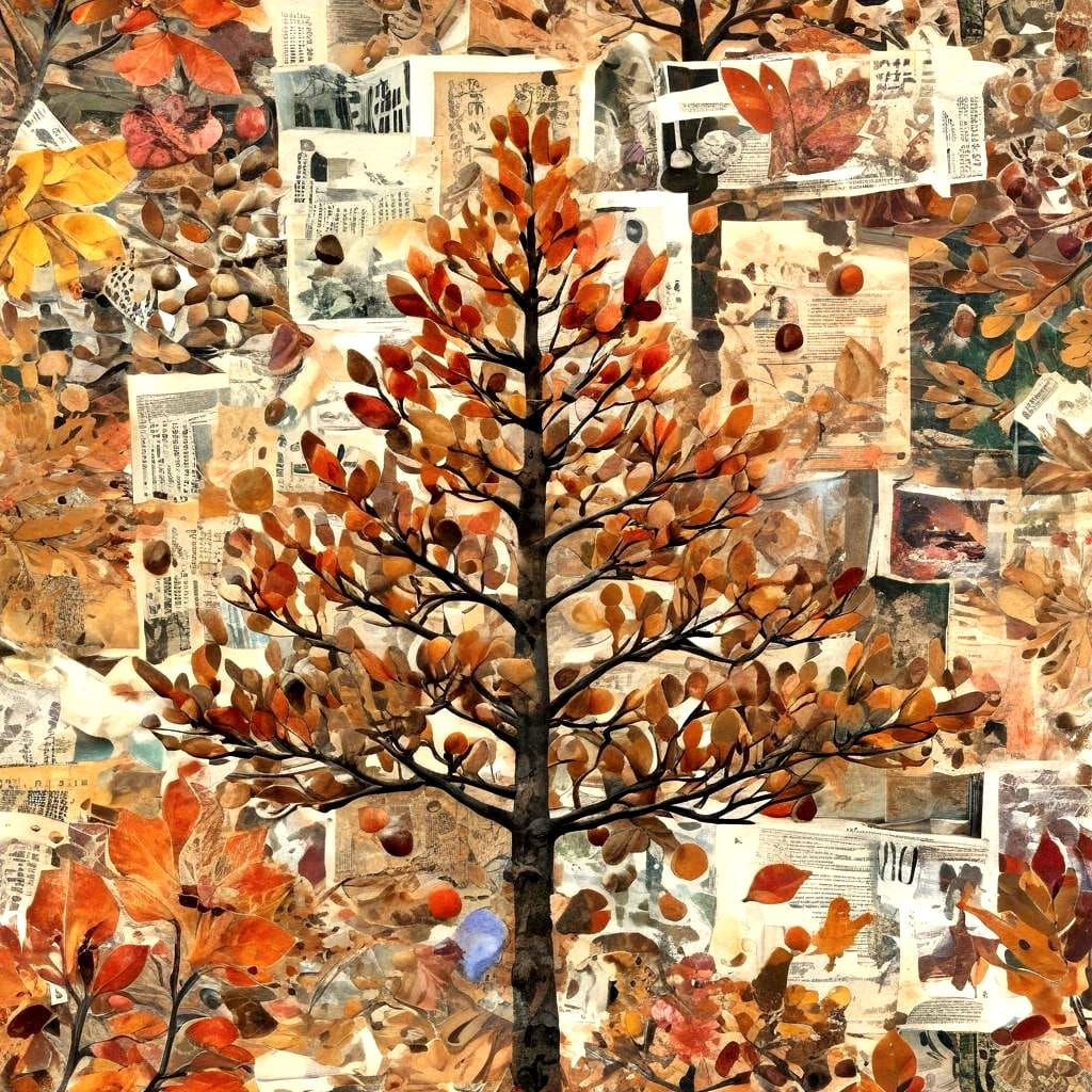 Mixed Media Fall Tree Collage Art