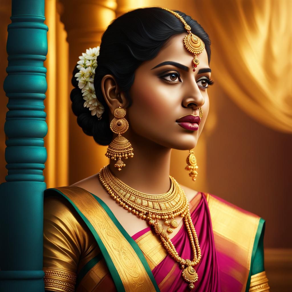 Hyper realistic tamil culture women in 3rd century BC in gold jewelry ...