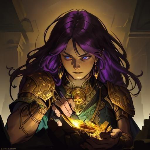 Barbarian looking through a pile of gold