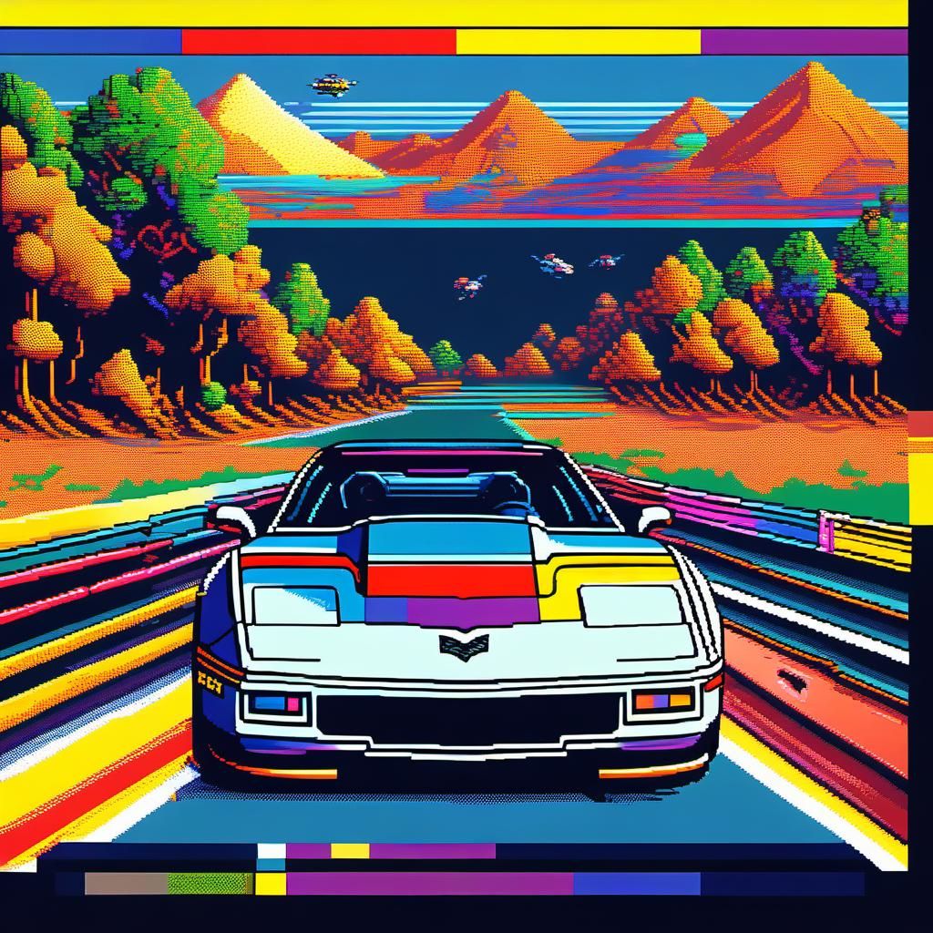 Pixel art CGA CRT retro computer game splash screen color ba...