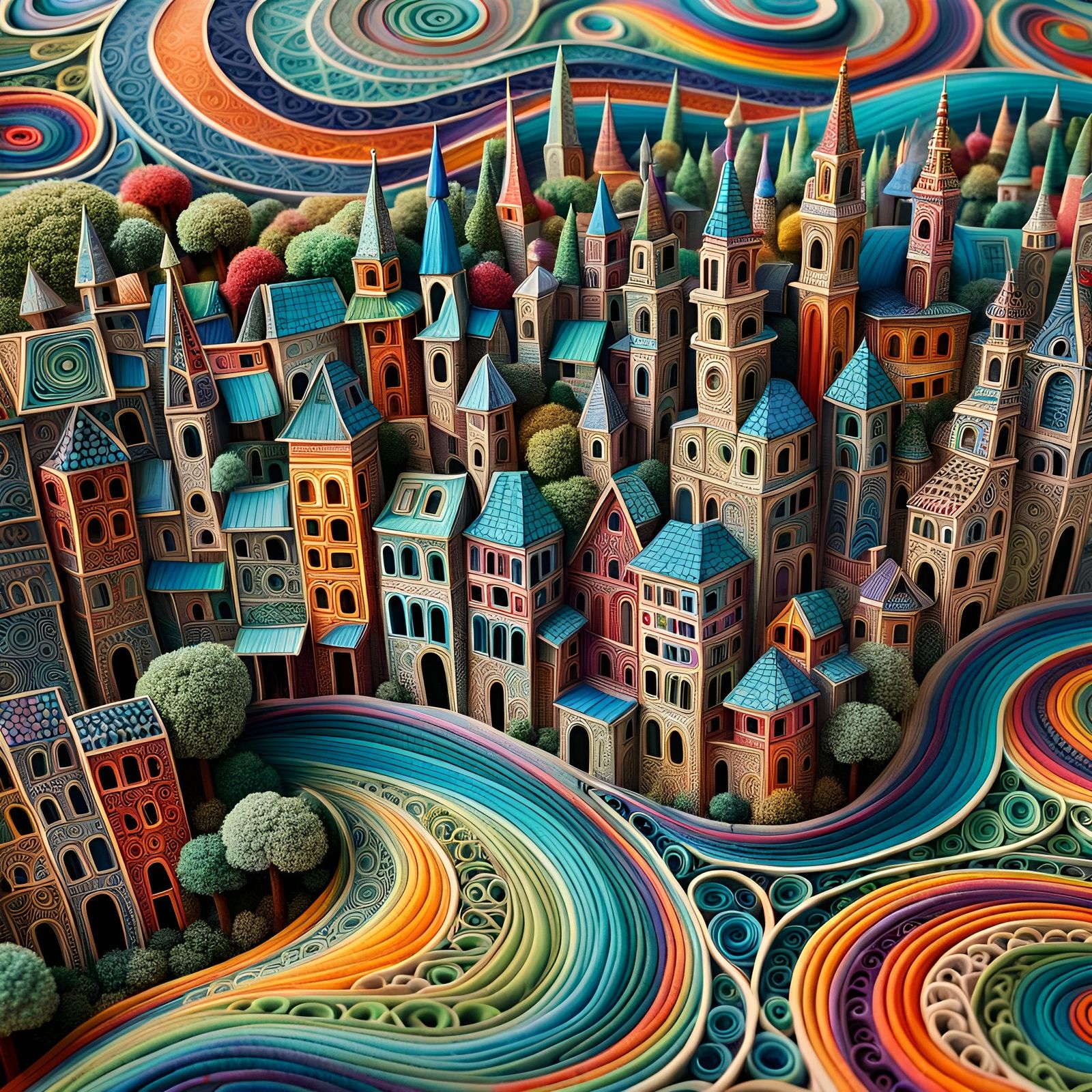 Abstract Zentangle Cityscape