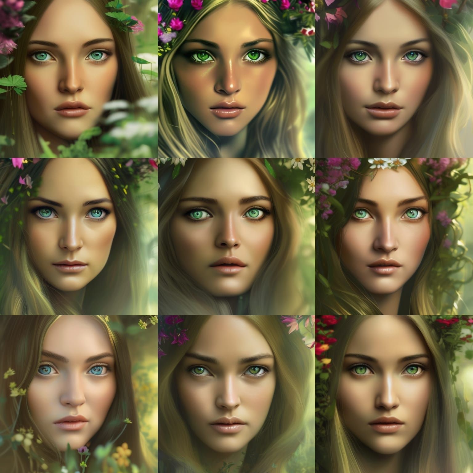 beautiful elven woman with goldengreen eyes and long goldenblonde hair ...