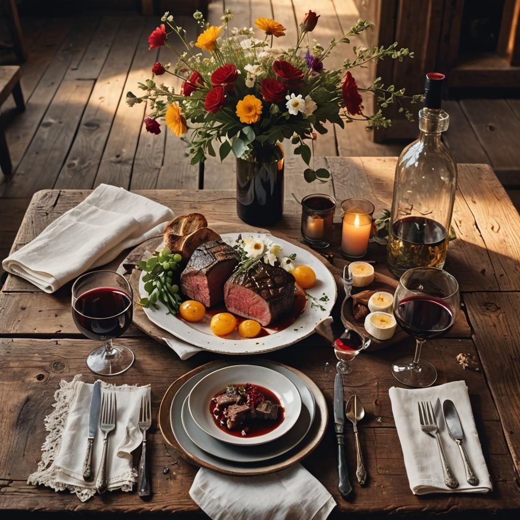 Rustic Beef Dish with Wine in Ancient Home