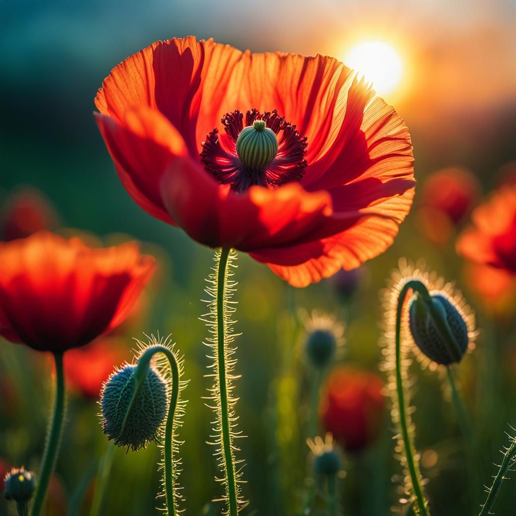 Photography POPPY in FULL BLOOM at Sunrise