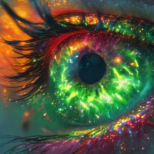 <lora:MJ6 Eyes AR181:1.0> Aurora Borealis Eyelids: Ribbons of shimmering auroras dancing across the eyelids of a celestial eye, painting th...