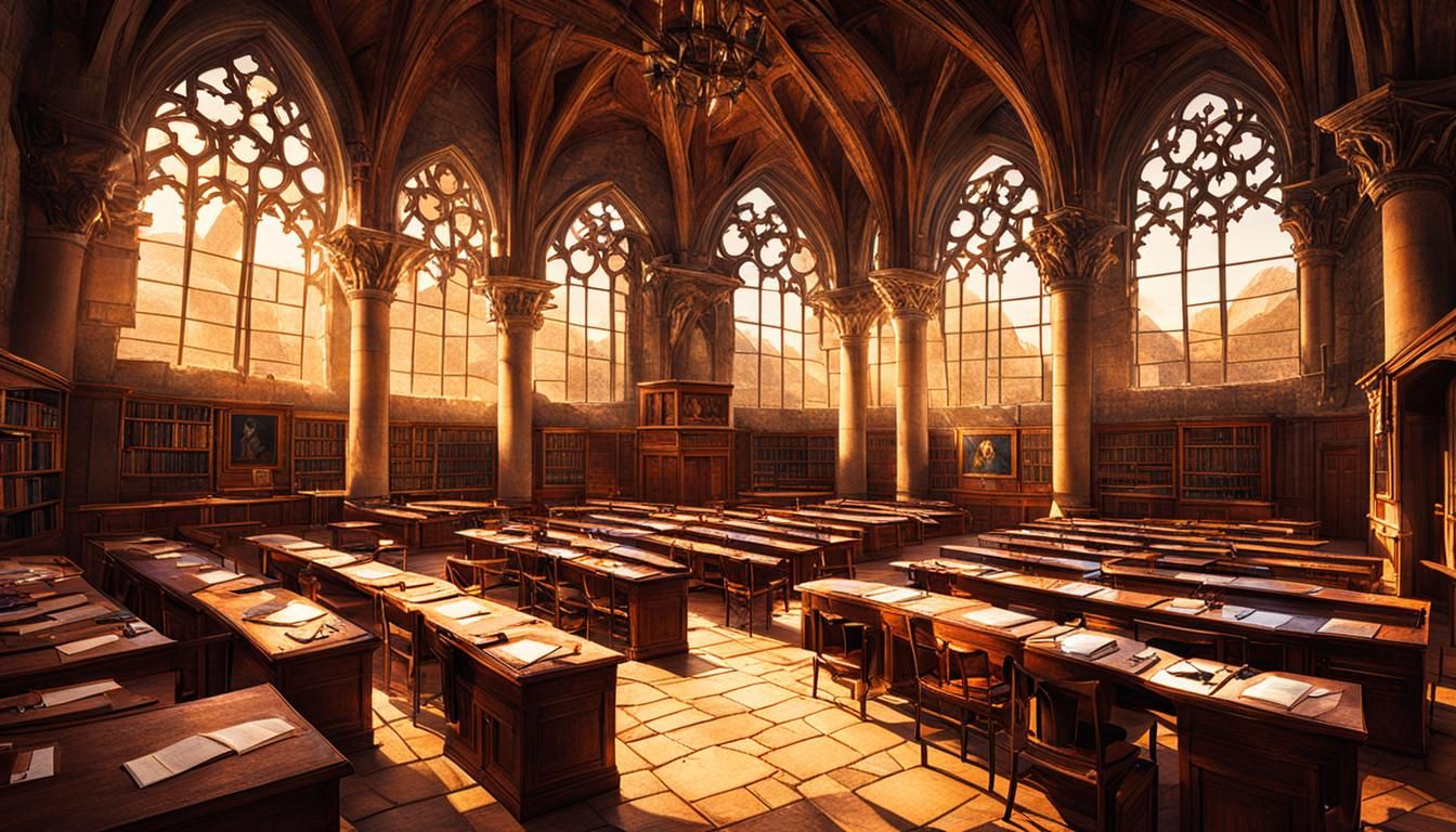 inside a classroom in a castle