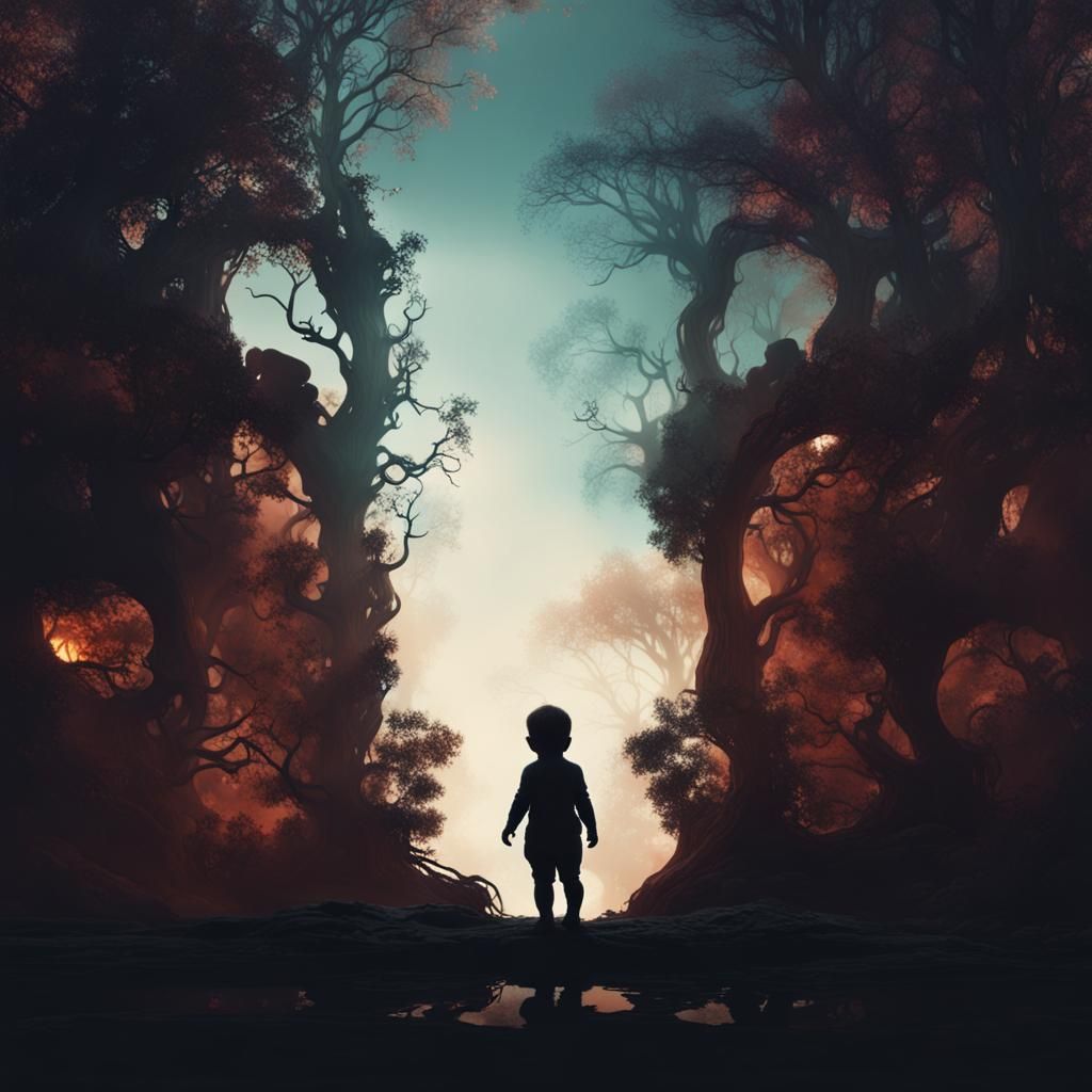 Double exposure, silhouette of a infant