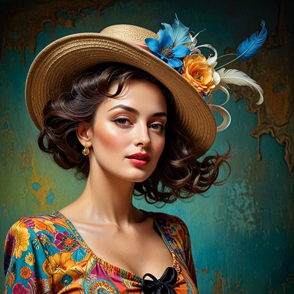 Sophisticated Lady in Vibrant Surrealistic Scene