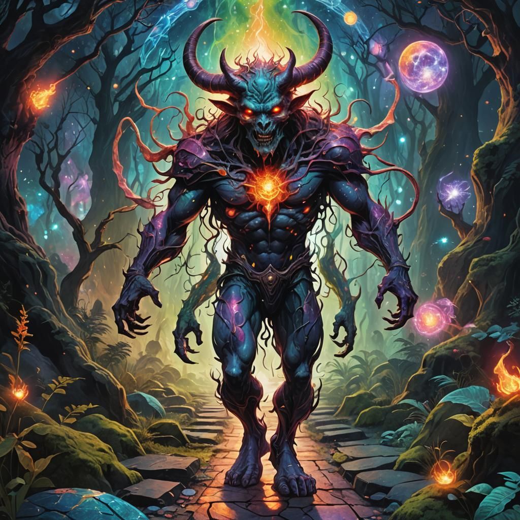 Demon on a Path: Astral Cosmic Illustration