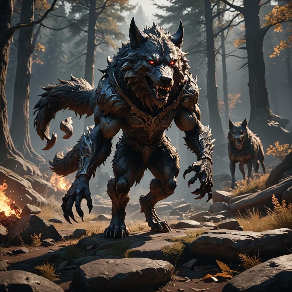 Demon Wolf in 3D Game Cinematic Style