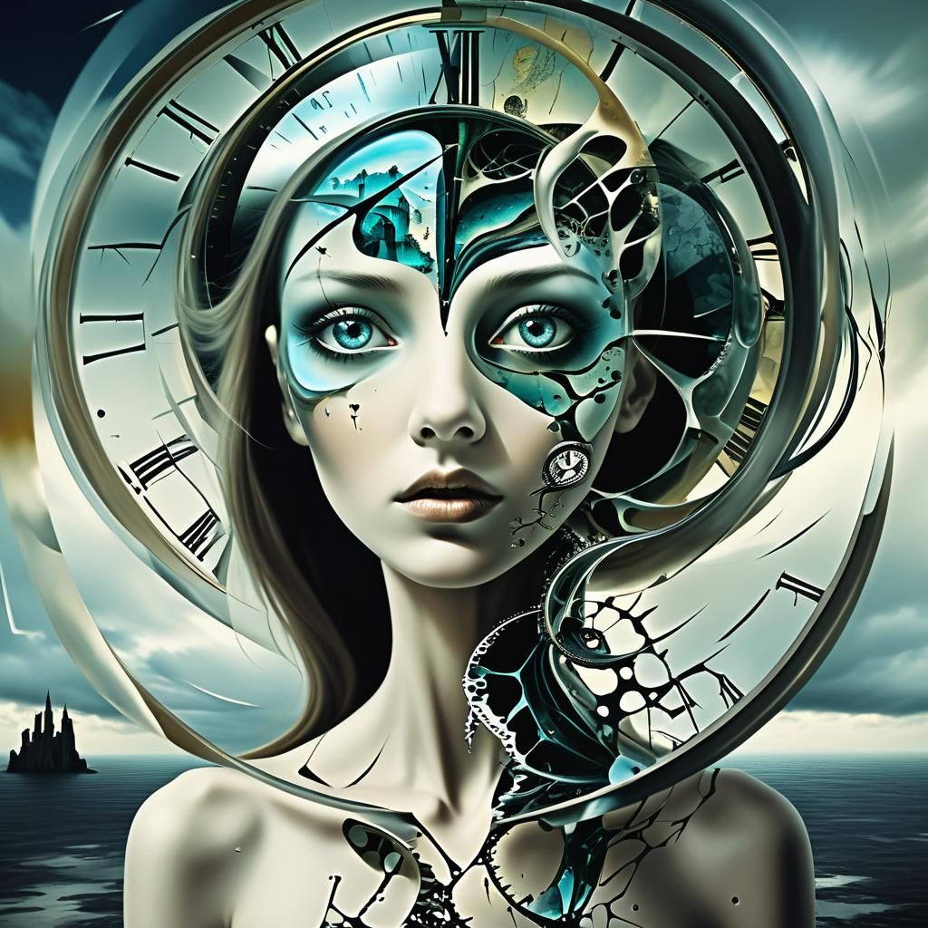 Time fractured realities, female surreal;   by @Pjrockey