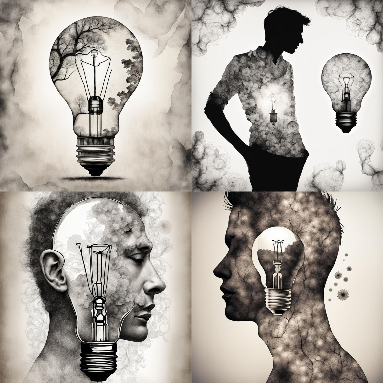 Create an exquisite ink drawing on white paper that forms a ...