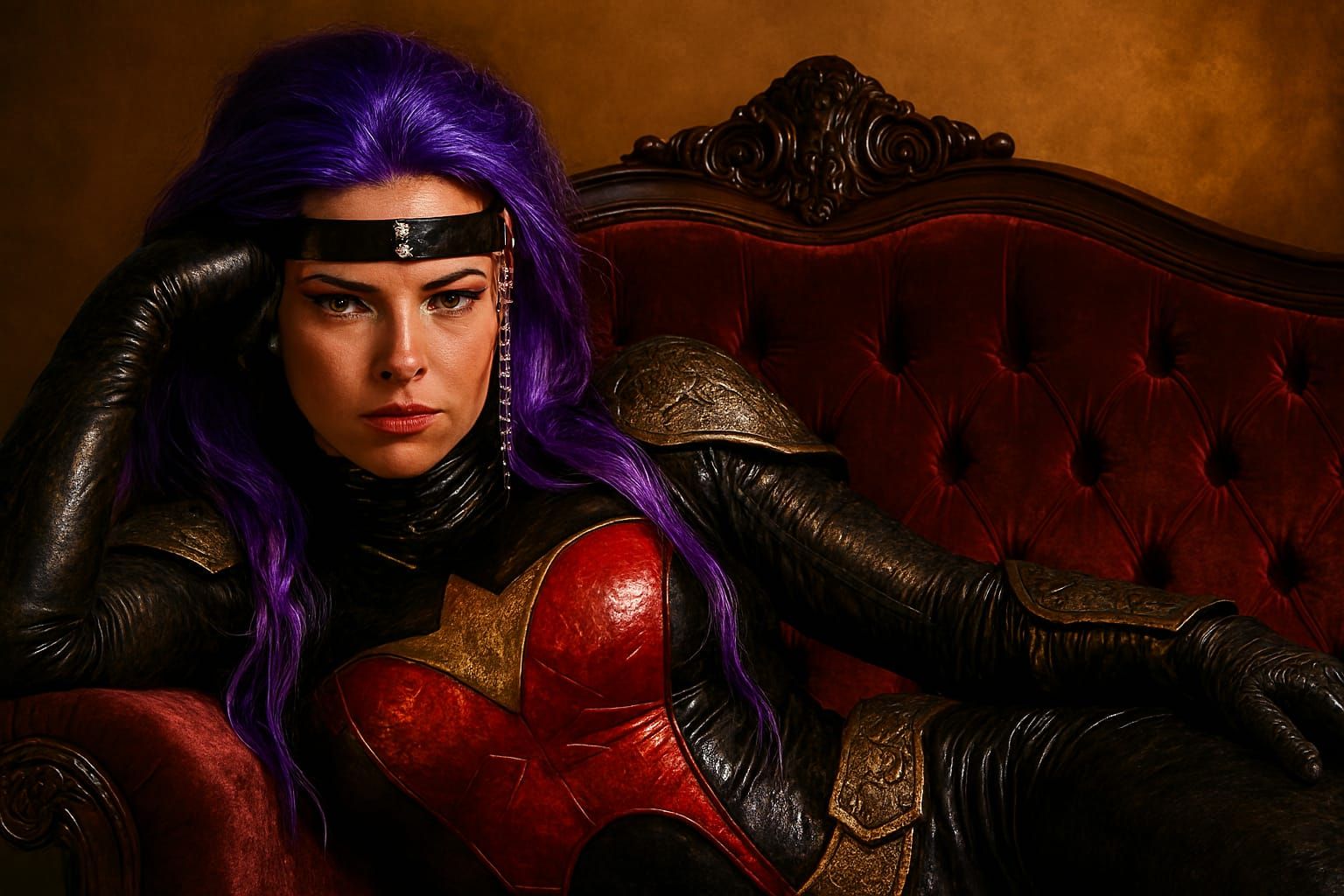 Astronema (from Power Rangers in Space) lying on a sofa