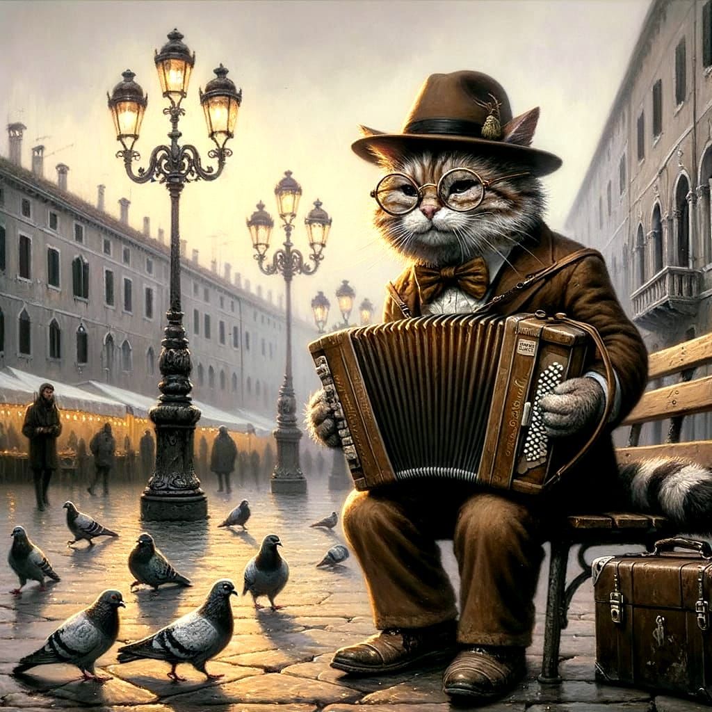 Cat and her accordion   by @MissChaosweib