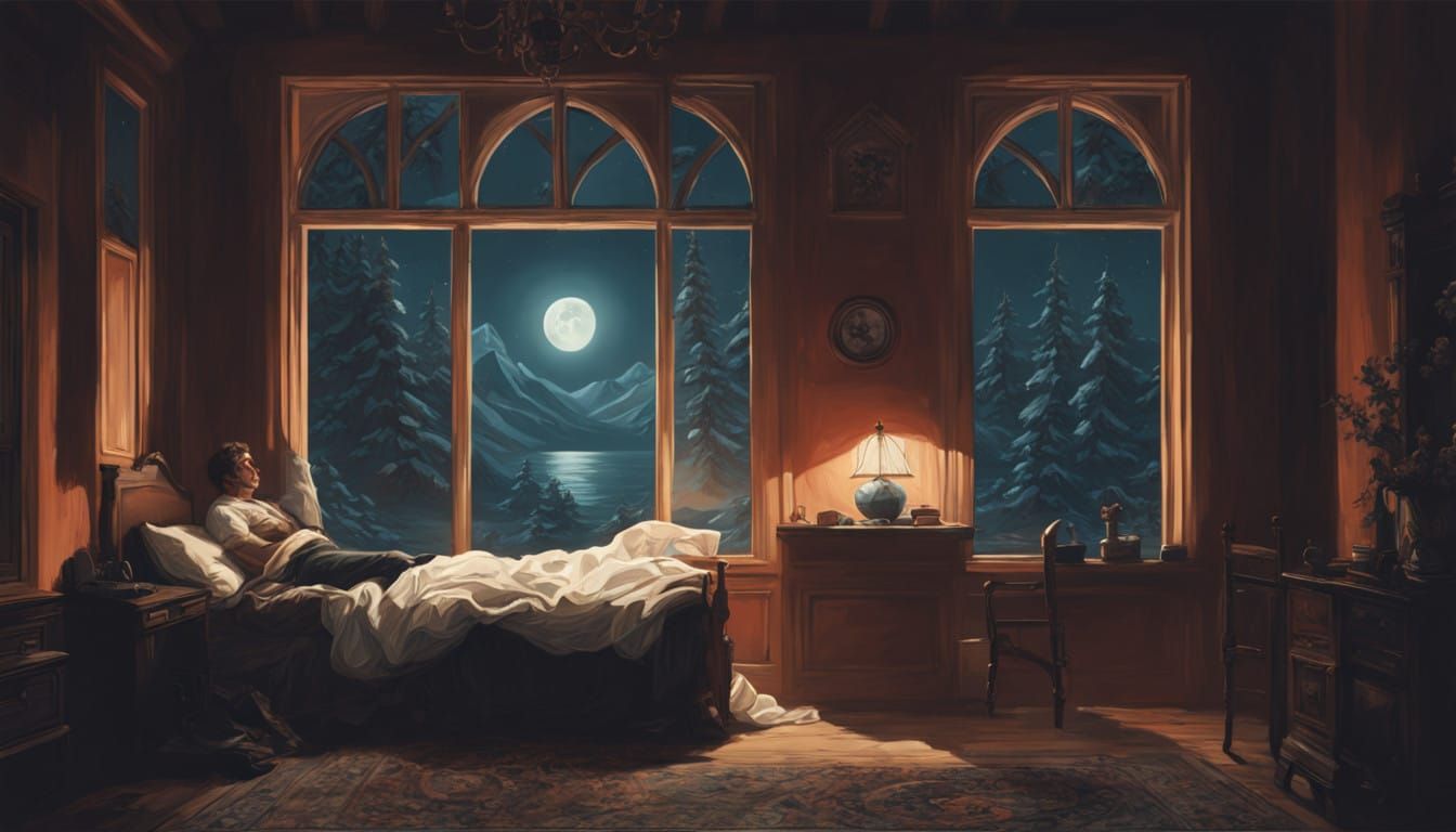 Man Illuminated by Moonlight in Guache Brush Strokes