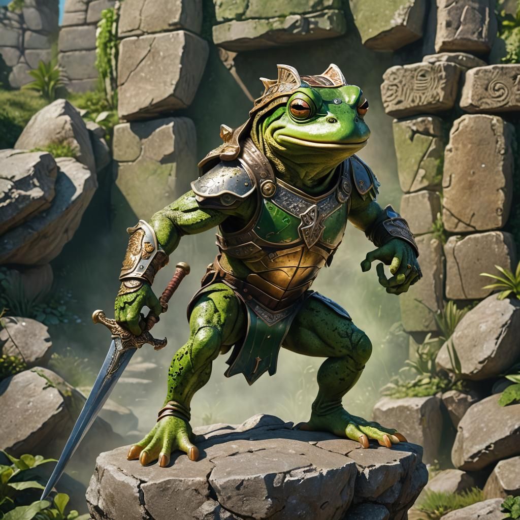 Gladiator Frog Splash Art in Hyperrealistic Style