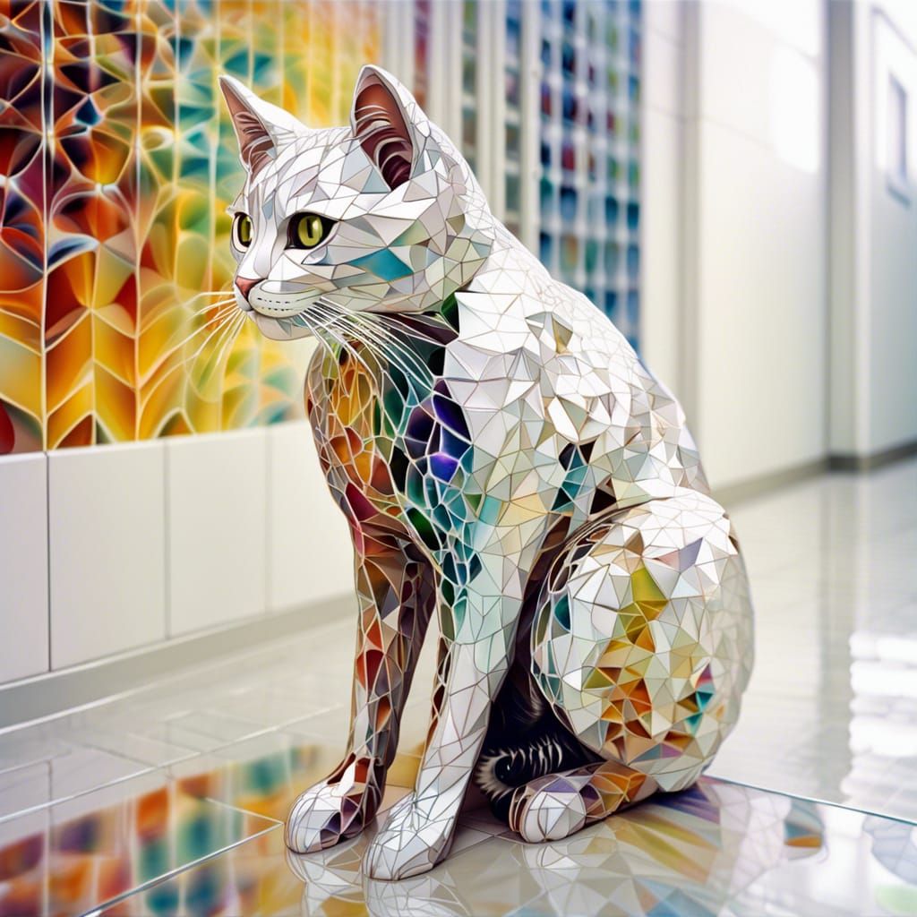 Colorful Mirror Tile Cat  by @SueL