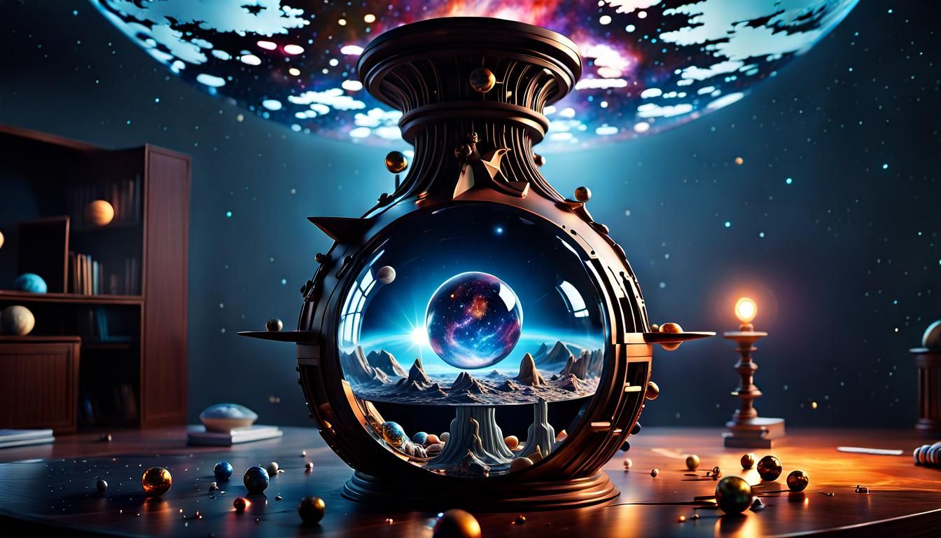 our universe inside a crystal ball, solar system, stars, ext...