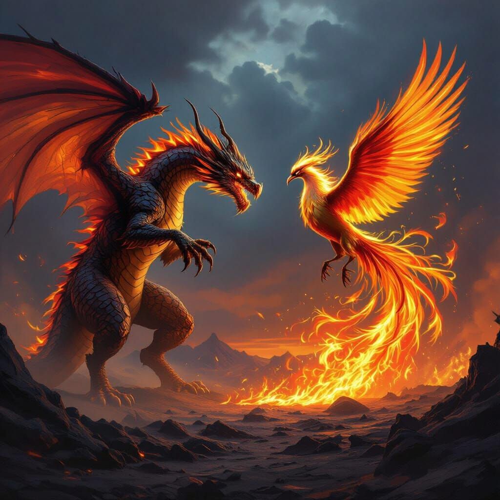 Fire Dragon vs. Fiery Phoenix in Volcanic Battle