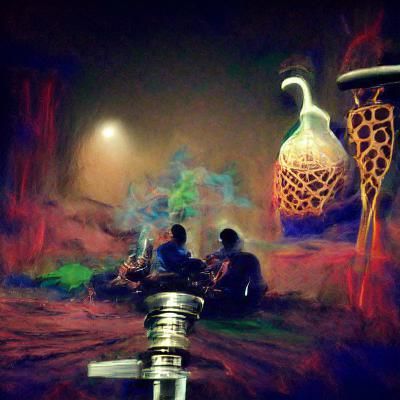 Late warm night hookah with friends artwork filmic