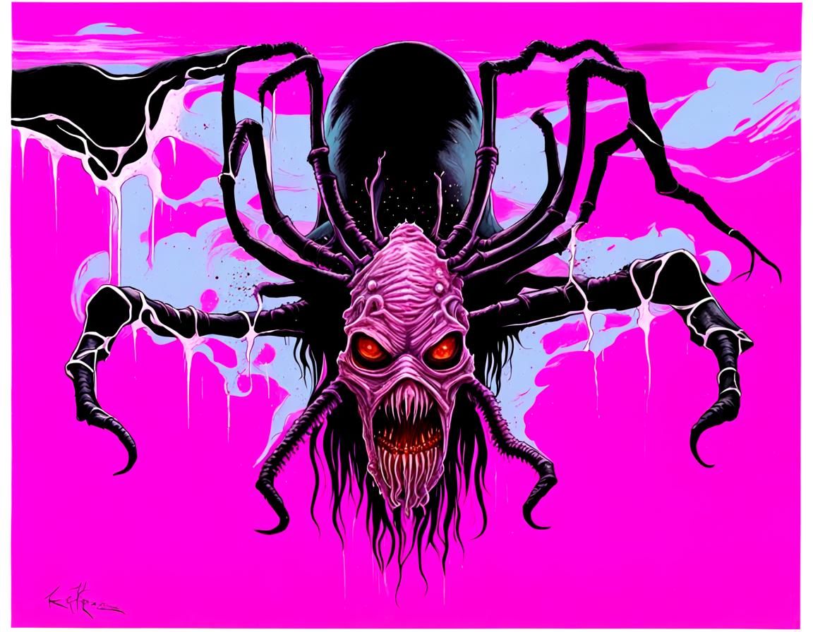 eldritch face hugger ghost wearing a disgusting gory mask ma...