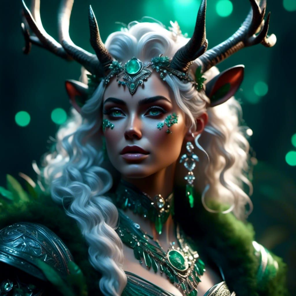 <lora:Dreamy Darkness V1:1.0> <lora:DarkFairytale:1.0> <lora:Mystical Fantasy:1.0> A plus-sized female tiefling with a long face and angular...