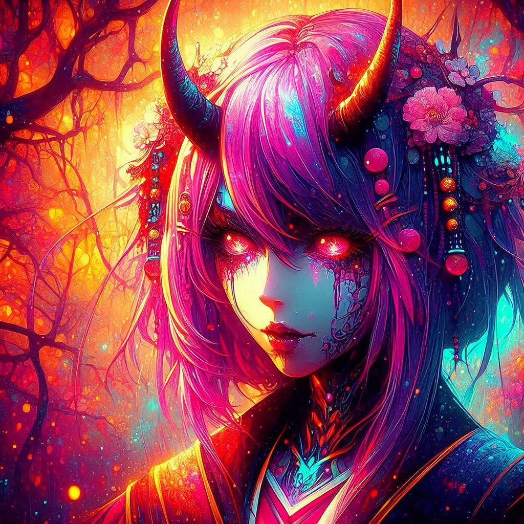 Beautiful demonic woman, vibrant