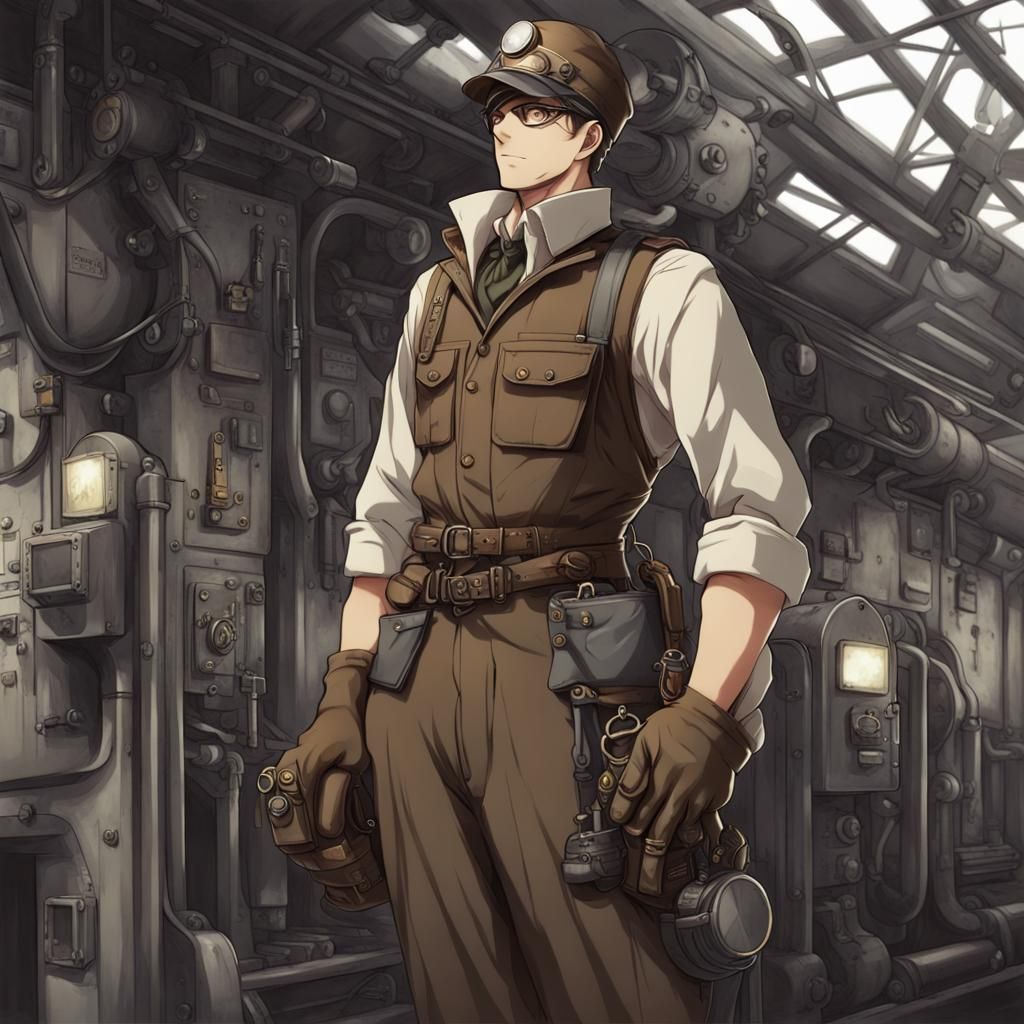 male dieselpunk engineer