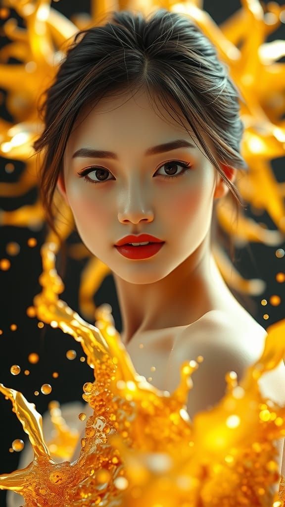 Ethereal Asian Goddess in Golden Haze