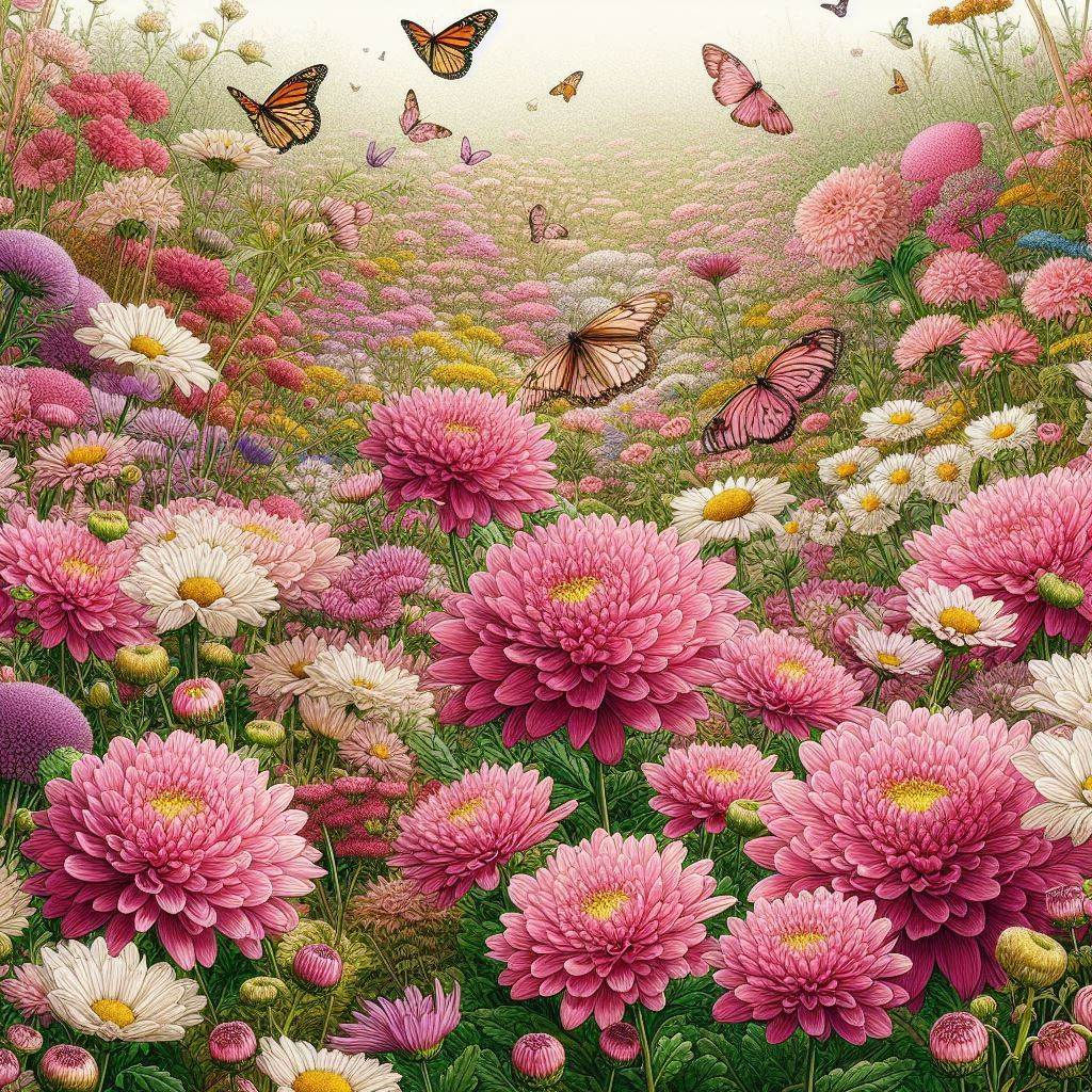 Chrysanthemums & Butterflies.