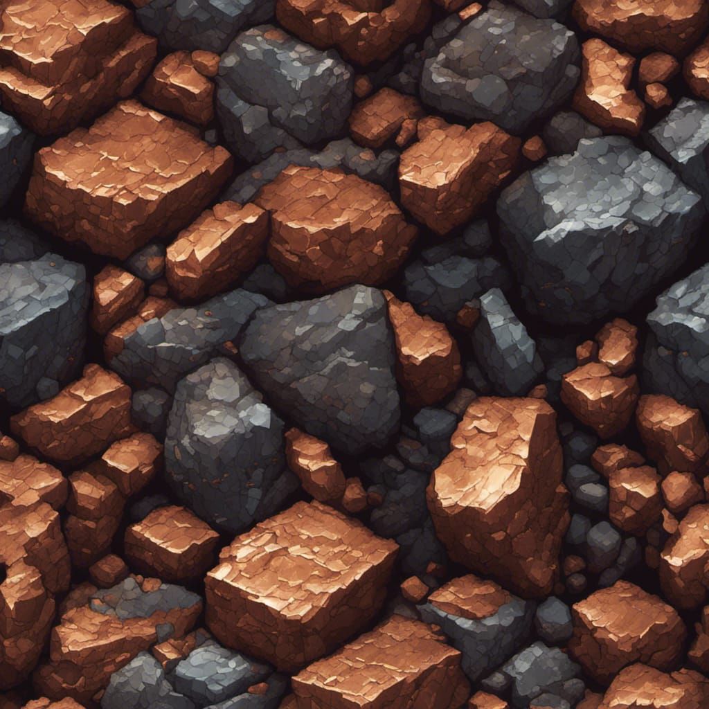 Copper ore, pixel art, game asset