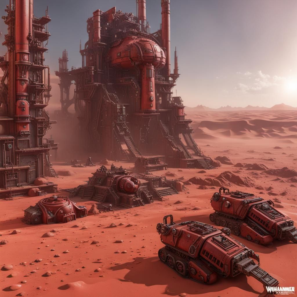 warhammer 40k, Adeptus Mechanicus, red sand, sci-fi forge landscape ...