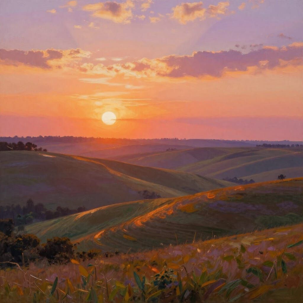 Breathtaking Sunset Landscape Painting in Impressionist Styl...