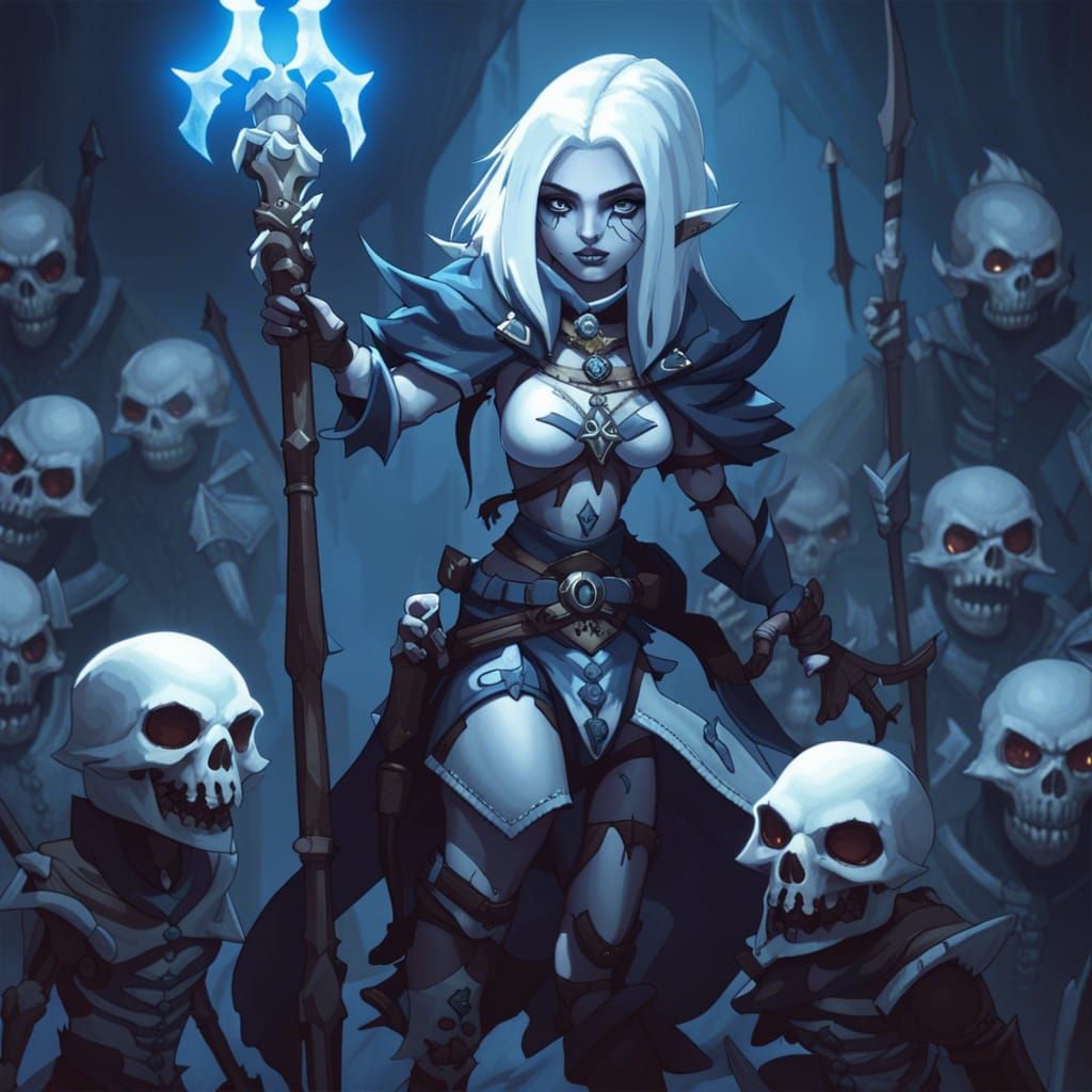 Cartoonish female necromancer