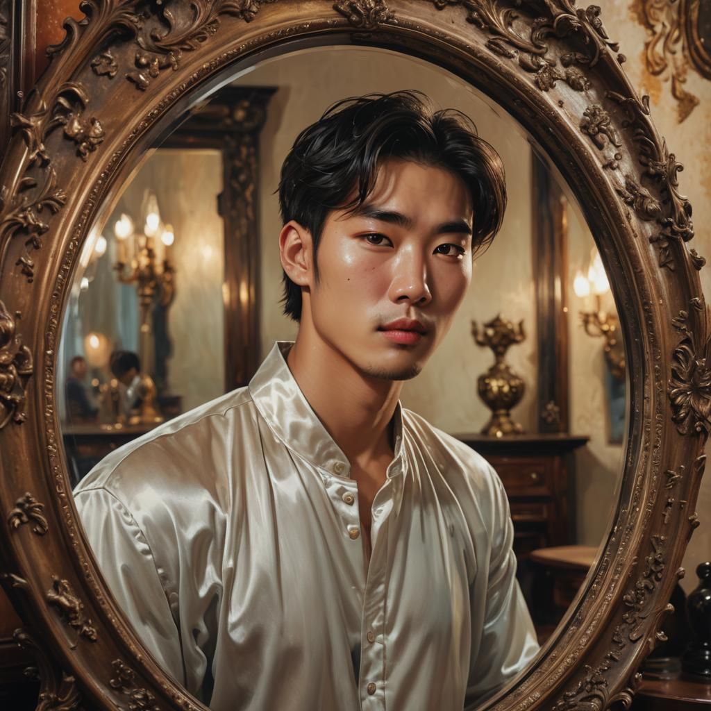 Sensual Korean Man Portrait in Boris Vallejo Style