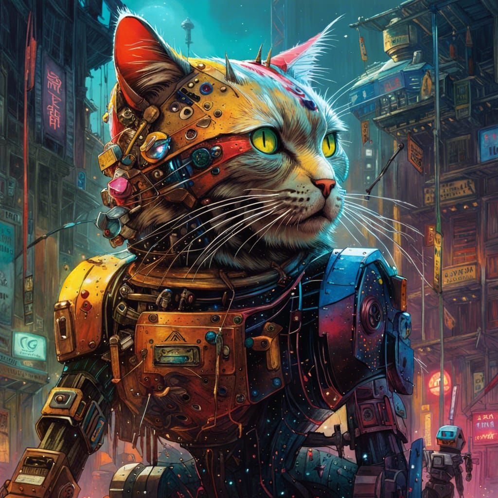 Space Trails and Whisker Tales  by @Dark_AiArt