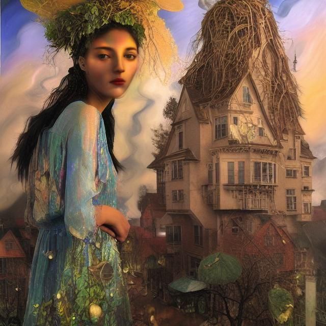 In her garden - behind the house...