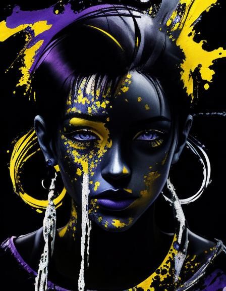 yellow and blue deep color yellow and purple hyperrealism mo...