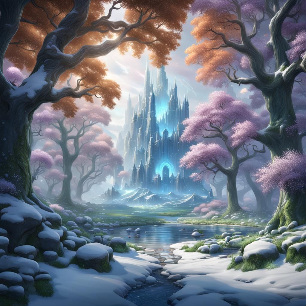 Colorful Crystal World with Elsa in Fantasy Art