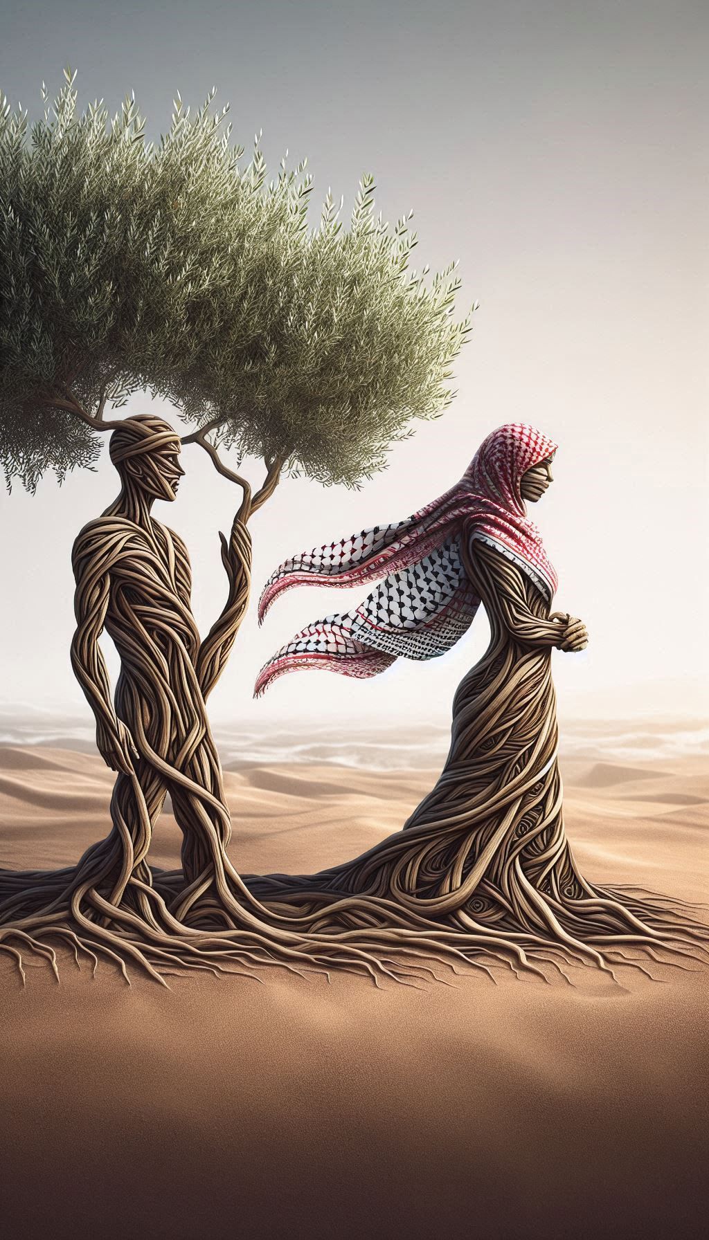 Olive tree and keffiyeh (DALL-E 3)