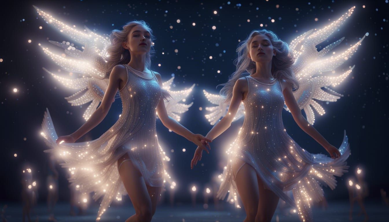Angelic faced beautiful girsl dancing under the moonlight in...